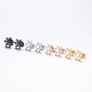 Snowflake stud earrings in gold, silver, rose gold and black stainless steel colors