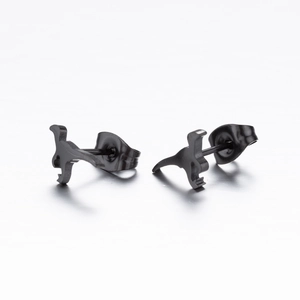 Minimalist matte black stainless steel dinosaur stud earrings for girls and women