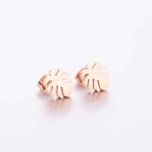 Minimalist rose gold monstera leaf earrings with stainless steel butterfly backs
