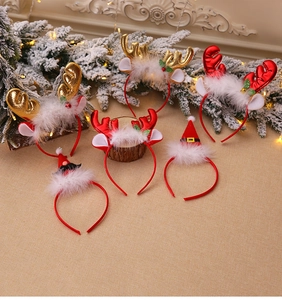 Détails de cinq serre-têtes de Noël avec bois de renne en peluche et chapeaux de Père Noël