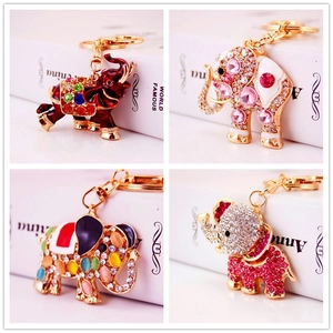 Elephant Keychain Rhinestone Enamel Zinc Alloy Animal Bag Pendant Cute Auspicious Charm
