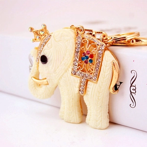 Cute Crown Elephant Resin Zinc Alloy Keychain With Rhinestone Enamel Animal Bag Charm Fashion Pendant Jewelry Women Gift