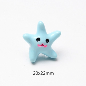 Close-up of 20x22mm blue starfish resin charm with cute cartoon face for DIY crafts