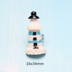 Miniature blue and white resin lighthouse ornament for DIY crafts, size 16x34mm
