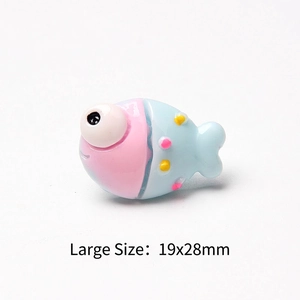 Pink and blue cartoon fish resin accessory for DIY crafts, measuring 19x28mm