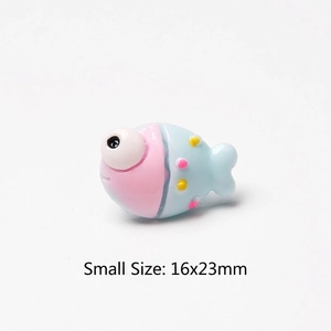 Pink and blue cartoon fish resin charm detail showing 16x23mm small size for DIY craft