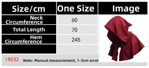 Detailed size chart for the medieval grim reaper cloak showing length and neck measurements