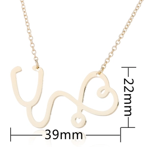 Gold stethoscopes heart pendant necklace for doctors with dimensions 39mm x 22mm