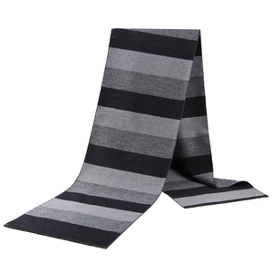 Warm thick brushed cotton scarf for men featuring classic black and grey horizontal stripes