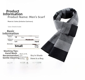 Detail of grey and black checkered pattern on long men's scarf with soft cotton texture