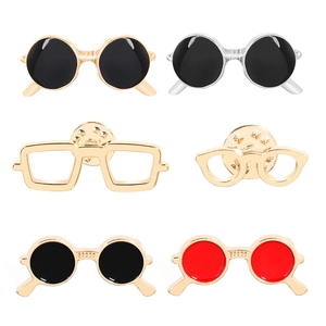 Set of 6 creative fashion glasses shaped metal brooches in gold and silver finish