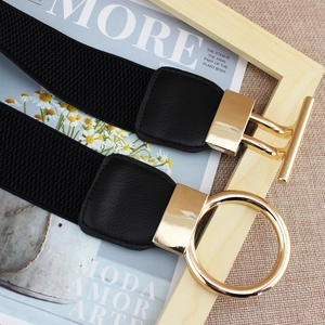 Ceinture élastique pour femme avec boucle ronde dorée et bande extensible pour robes