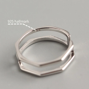 Minimalist S925 sterling silver double-line hexagonal ring with official S925 hallmark