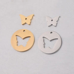 Butterfly Charms 304 Stainless Steel Hollow Round Pendants Mirror Polished For DIY Jewelry Making Accessories