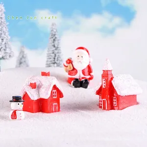 Christmas snowy landscape decor set with resin santa, snowman and red candy houses