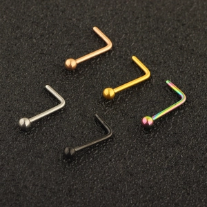 Five-piece L-shaped stainless steel nose studs set in multiple colors with ball ends