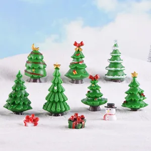 Resin Miniature Christmas Tree Figurines Snowman Gift Box Ornaments Micro Landscape Desktop Fairy Garden Decoration