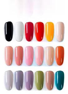 Color chart showing 18 vibrant gel nail polish shades from classic red to emerald green