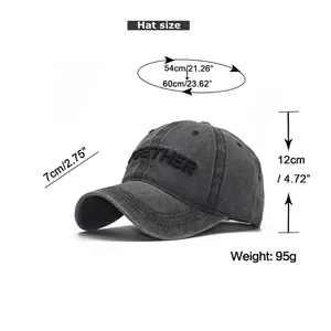 Vintage washed cotton baseball cap with 3D Together embroidery and adjustable strap