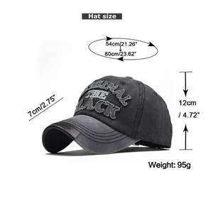 Size chart showing adjustable 54-60cm circumference for the washed cotton baseball cap