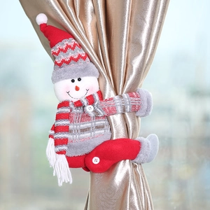 Cute snowman plush curtain tieback for Christmas window decoration in cozy red and grey
