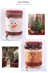 Detailed view of Christmas water dispenser covers with snowman and reindeer designs