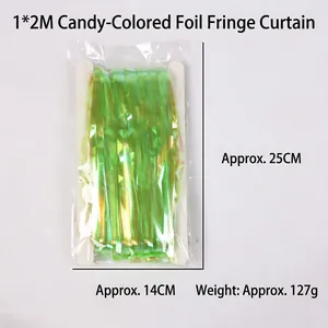 Iridescent candy green foil fringe curtain for party backdrops and festive wall decoration