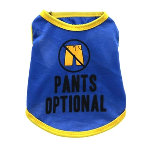 Gilet en coton bleu pour petit chien avec bordure jaune et imprimé Pants Optional