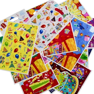 Colorful Happy Birthday plastic party favor bags with balloons and cake patterns