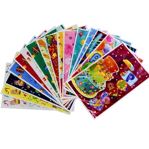Colorful plastic Happy Birthday gift bags with vibrant balloon and cake patterns