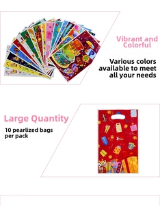 Detail of 10-pack pearlescent birthday gift bags featuring Happy Party festive patterns