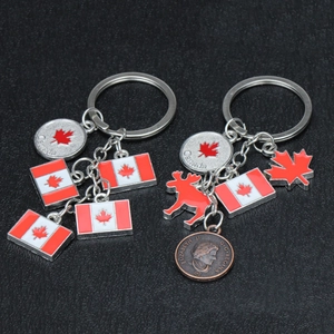 Canada Souvenir Metal Keychain Zinc Alloy Maple Leaf Flag Moose Pendant Keyring Travel Commemorative Gift