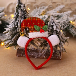 Christmas headband with red checkered mini Santa hat and holly berry festive decorations