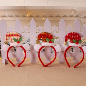 Christmas Mini Hat Headband With Gold Bells Red Plaid Polka Dot Hair Band For Kids Adults Festive Party Decoration