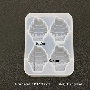 Détail du moule en silicone à 4 cavités en forme de glace, dimensions 13x9,5x1,2cm et 70g