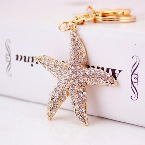Cute Rhinestone Starfish Keychain Women Zinc Alloy Marine Life Bag Pendant Keyring Gold Sea Creature Accessory Fashion Jewelry