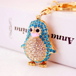 Cute Rhinestone Cartoon Penguin Keychain Zinc Alloy Animal Pendant Accessory Sparkling Bag Charm Jewelry Gift For Women Girls