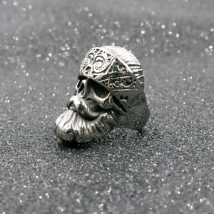 Anello punk da uomo con teschio barbuto in acciaio inossidabile lucido stile gotico