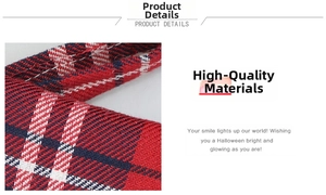 Close-up of red plaid fabric texture with white stitching for Christmas stocking detail