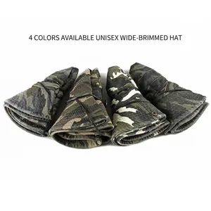 Unisex wide brim cotton camouflage outdoor sun hats in four colors with foldable design