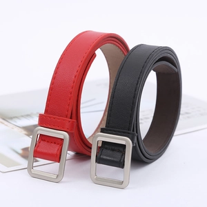 Minimalist leather belts with square metal buckles in classic red and black colors