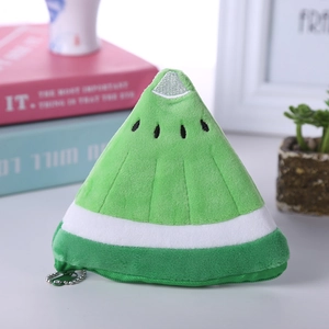 Watermelon fruit plush coin purse with metal chain and zipper closure for daily use