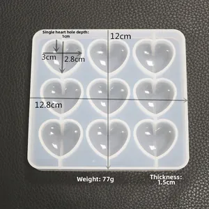 Macro view of a 9-cavity heart silicone mold for resin pendants and DIY crafts