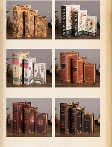 Set di scatole a forma di libro vintage con mappe e motivi floreali in tre misure