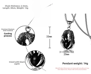 Détails du pendentif griffe de dragon gothique avec perle d'onyx et chaîne en acier titane