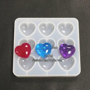 Moule en silicone à 9 trous en forme de cœur pour résine DIY 3cm x 2,8cm