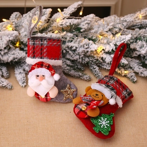 3D Santa and teddy bear Christmas stockings with festive grey and red plaid details