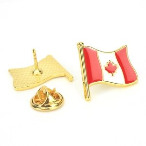Zinc alloy enamel Canada flag pin with red maple leaf and golden butterfly clutch