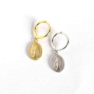 S925 Sterling Silver Saint Mary coin drop earrings in gold and silver finish