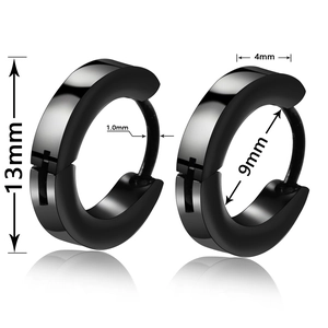 Polished black stainless steel hoop earrings for men and women with 13mm size details